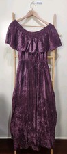 Flynn Skye Purple Velvet Print Off Shoulder Ruffle Boho Maxi Made In USA XS