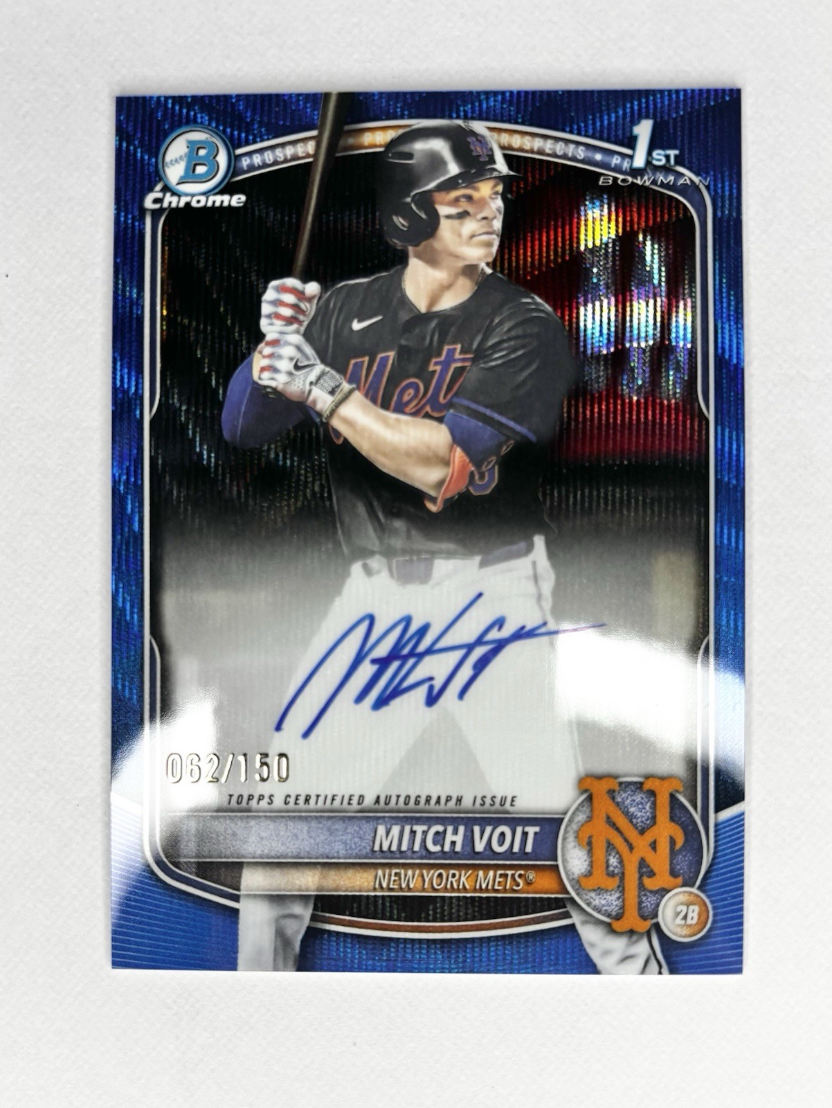 Mitch Voit - 2025 Bowman Draft Chrome 1st Bowman Blue Wave Auto /150 CPA-MV Mets