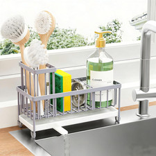 Light Gray Sponge Holder for Kitchen Sink, Sink Caddy Organizer with High Brush