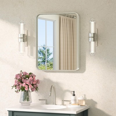 Brushed Nickel Mirror 16 x 20 Brushed Nickel Metal Framed Bathroom Mirror, Te...