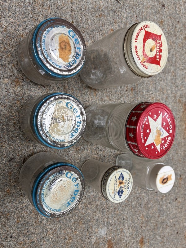 Vintage Glass Jars - Maxwell House Flavor Buds , Gerber, Finast, Color Fast