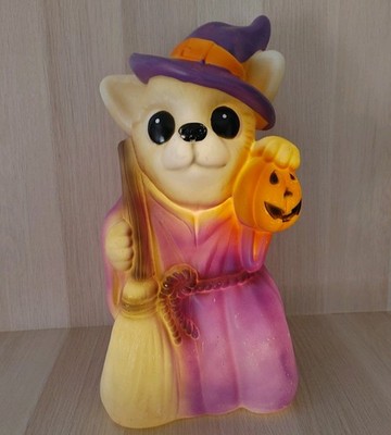 Halloween Blow Mold Witch Dog Light-Up 17.5'' Vinyl Pan Asian Creations Works