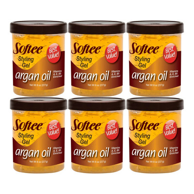 Softee Argan Oil Styling Gel w/ Vitamin A, E, & B5, 8oz. (227g) (Pack of 6)