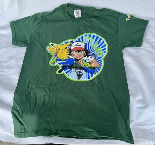 1999 Pokémon Shirt Ash & Pikachu New (no Tags) Youth Large-Green “Let’s Go!” - Picture 4 of 5