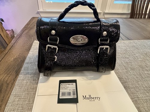 New Special Edition Authentic Mulberry Mini Alexa Black Patent Handbag - Picture 2 of 14