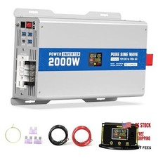 2000W Pure Sine Wave Power Inverter 12V DC to 120V AC 2000W-12V Gray Blue