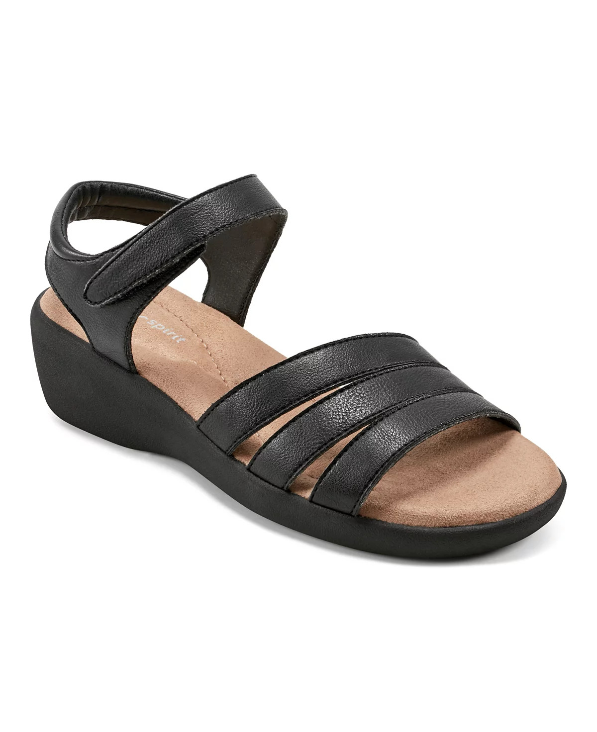 Easy Spirit Women Kenton3 Ankle Strap Wedge Sandals Size 9M Black Faux Leather