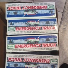 group of 9 emergency trucks 1996 HESS TOY TRUCK EMERGENCY TRUCk IN BOX HESS 