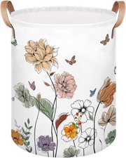 Bright Floral Laundry Basket, Simple Wildflower Laundry Hamper with Handle,