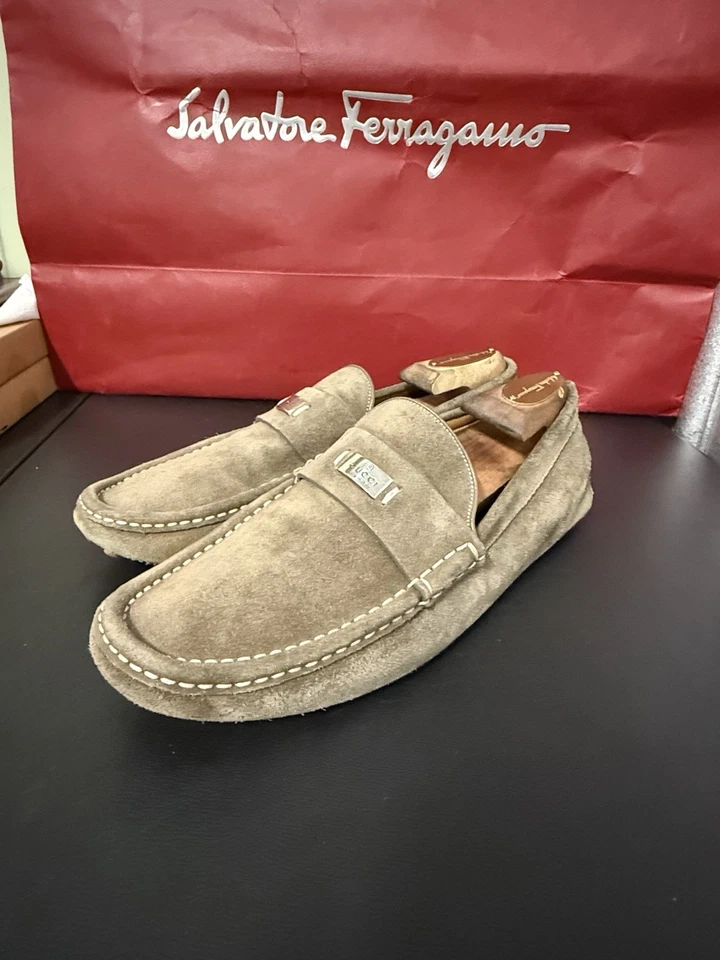 Gucci Zapatos Hombre Beige Gamuza GUCCI BIT PENNY DRIVER MOCASINES US 8 $1140 MSRP Foto 2 de 4