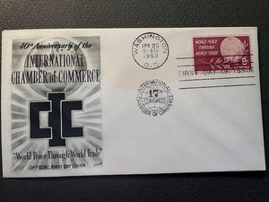 FDC, World Peace, International Chamber of Commerce, Fleetwood cachet, unaddress