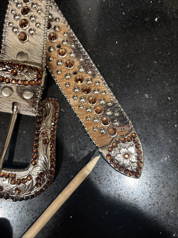 Cinturón BB Simon Mediano 1857 S91 Marrón Tostado Blanco Cuero Cinturón - Excelente Estado Usado Foto 3 de 4