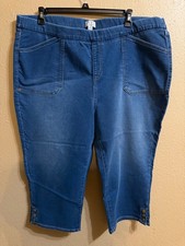 JOAN RIVERS COTTON BLEND STRETCH DENIM CAPRI JEANS SZ 2X DARK WASH PULL ON