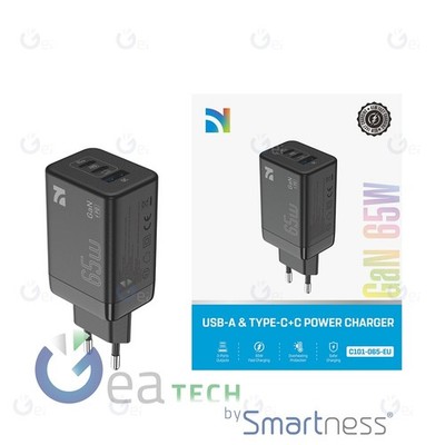 NCC Ladegerät Ab Netzwerk 65W Usb-A + C+C Fast Macht C101-065-EU Schwarz