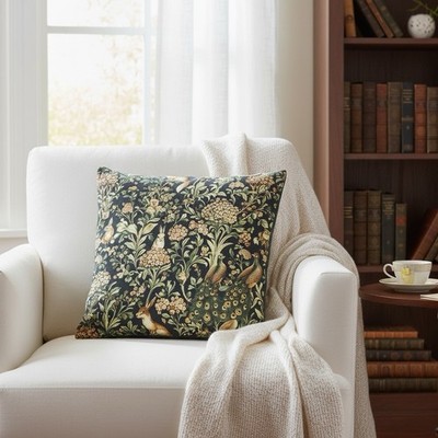William Morris Decorative Woodland Habitat  Throw Pillow Cover Home Decor 18x18