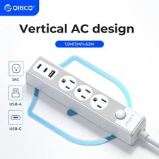 Flat Extension Cord 25 ft With 3 Outlets 3 USB Tepy C for Home Office Dorm Room