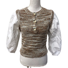 Veronica Beard Sweater Jumper Womens Small 3/4 Sleeve Cropped Boho Preppy