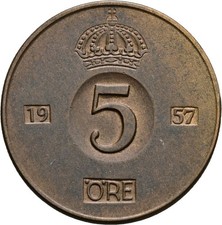 Schweden, Gustav VI. Adolf (1950-1973), 5 &Ouml;re, 1957