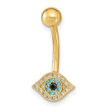 14K Gold 14 Gauge Eye CZ Belly Navel Ring Body Jewelry