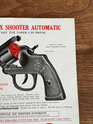 Vintage Kilgore Cap Gun Advertising Flyer Ad Sheet Ephemera Six Shooter Pistol - Picture 3 of 7