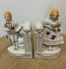 Vintage Victorian Boy and Girl Porcelain Book Ends - Made in Japan