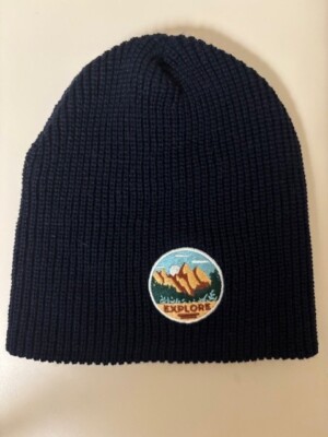 Kids Navy Knit Beanie with Decorative Patch accessories-cool-patch-beanie-  main image 3