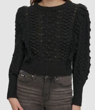 DKNY Jeans Women's Black Crewneck Long Sleeve Flange Sweater Size XL