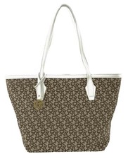 DKNY Brown Canvas Tote Bag Top Zip Medium to Large Logo Pattern Heritage RRP£260