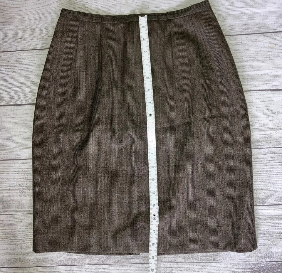 Saia lápis feminina BARNEYS xadrez preta bronzeada lã acima do joelho comprimento tamanho 2 - Imagem 4 de 4