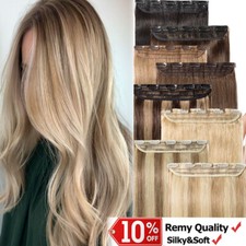 Invisible One Piece Clip In Real Remy Human Hair Extensions 3/4 Full Head Thick