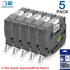 TZ-231 TZe-231 PT-D210 5PK For Brother P-Touch 12mm Label Maker Tape White 1/2"