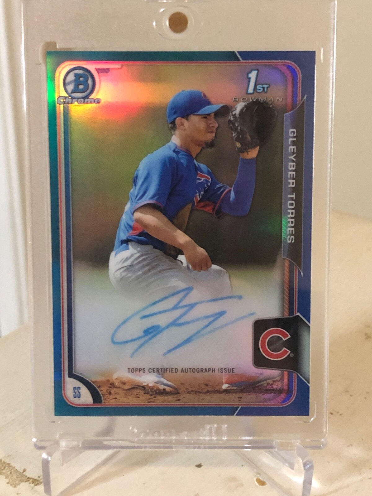 2015 bowman chrome gleyber torres auto refractor BLUE SP # 50/150 RARE!!!