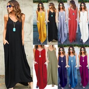 Details About Loose Baggy Maxi Dress Ladys Summer Holiday Beach Sleeveless Long Dresses Uk Hot