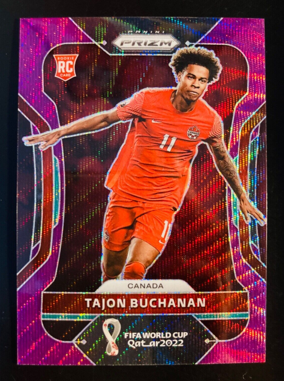 2022 Panini Prizm World Cup Qatar Tajon Buchanan Canada Purple Wave Prizm /99 RC