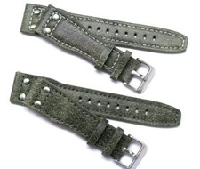20 22 24mm Grey/Blue Rivet Style Nostalgic Leather Watch Band W/ Silver Buckle