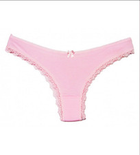 AQUA Intimates Lace Trim Thong Elastic Waistband Pull On , Petal Pink ,Large