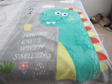 NEW 2-ply Baby blanket toddler Boys Girls 38"x52" Dinosaur gray grey You're Cute