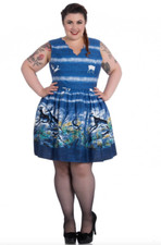 Blue Cotton Horizon Dress 2XL Americana Tea 1950's New hellbunny