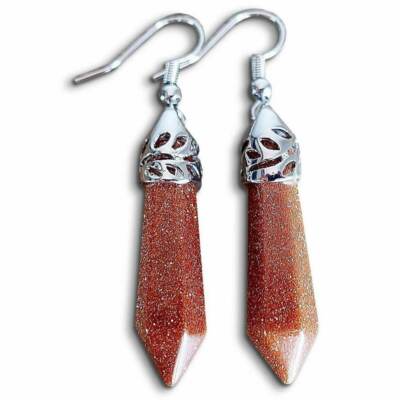 Goldstone Gemstone Earrings Handmade Single Point Earrings