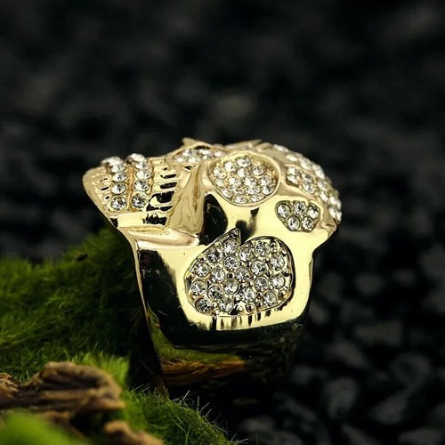 Gothic Biker 2Ct Round Lab Created Diamond Men Skull Ring 14K Yellow Gold Finish - Picture 3 of 5