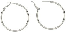 Earring Mix, 12 Pair Silver Plated Steel 40mm Round Hoop with Latch Closure 