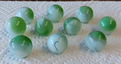 10 Vintage Vitro Agate Light Green & White Conqueror Marbles