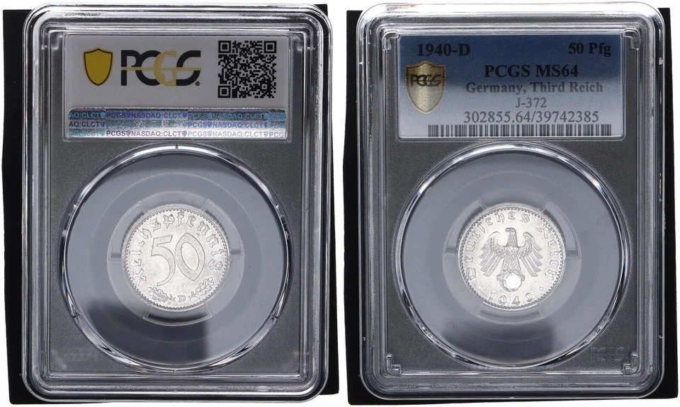 3. Reich 50 Pfennig 1940-D J.372 PCGS MS64 fast Stempelglanz    116008 - Bild 1 von 1