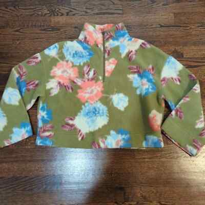 Urban Outfitters Green Floral Fleece Pullover Sweater