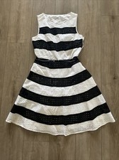 Calvin Klein Eyelet Striped Sheath Dress Size 8 Black And White Striped