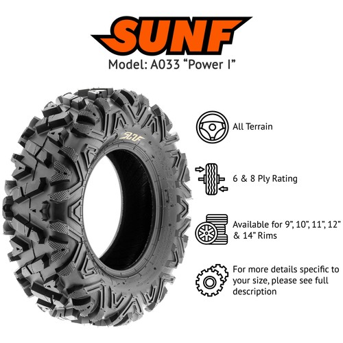 Set of 4, 25x11-10 25x11x10 ATV UTV Tubeless 6 Ply Tires - SunF A033 - Picture 2 of 9