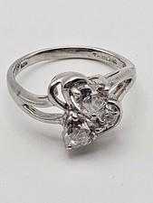 925 Sterling Silver CZ Double Heart Ring Size 7