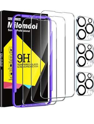 Milomdoi 3+3 Pack Tempered Glass Screen And Camera Protector iPhone 14 Pro Max