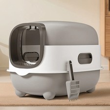 Enclosed Cat Litter Box Large Hooded Gray Odor Control 56x40x40cm with LED Light