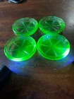 Vintage Federal Uranium Glass Coasters Set of 4 UV Reactive Green Vaseline Glass